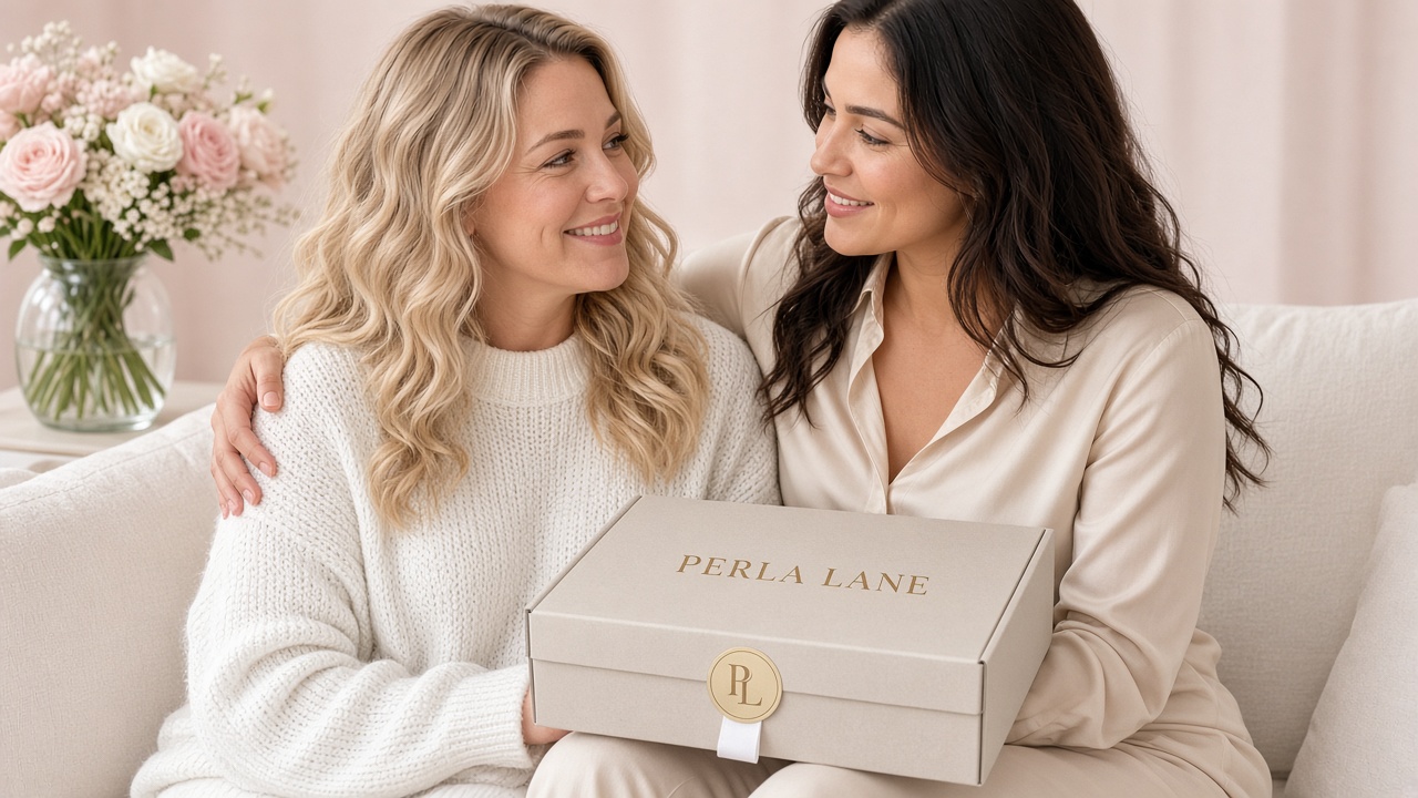 Friends with a Perla Lane gift — closed box surprise